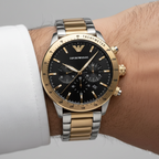 Emporio Armani Mario AR11521 43mm Men's Chronograph Watch – Black & Two-Tone Stainless Steel Bracelet
