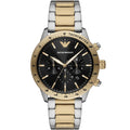 Emporio Armani Mario AR11521 43mm Men's Chronograph Watch – Black & Two-Tone Stainless Steel Bracelet