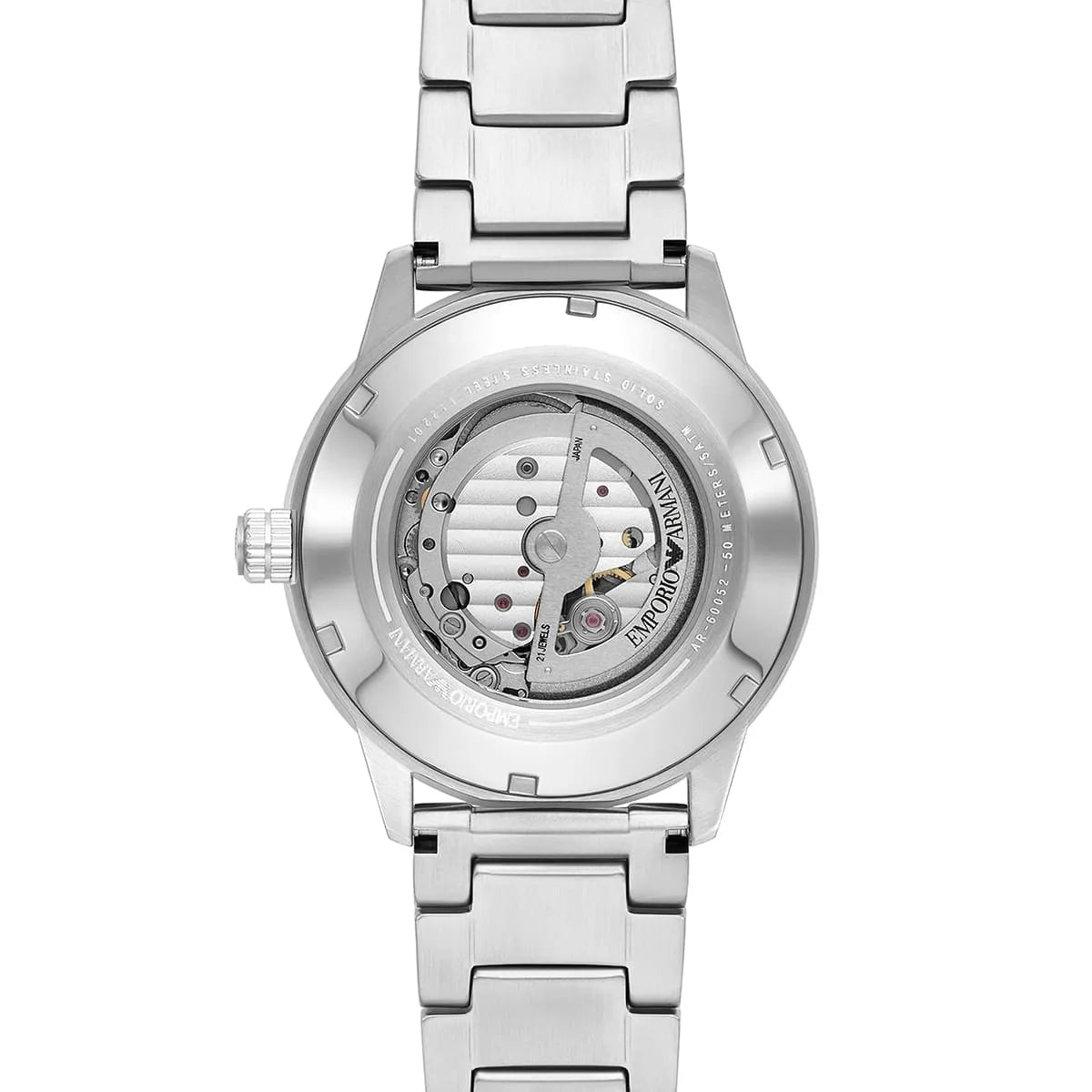 Emporio Armani Mario AR60052 43mm Men's Automatic Watch – Blue Skeleton & Silver Stainless Steel Bracelet