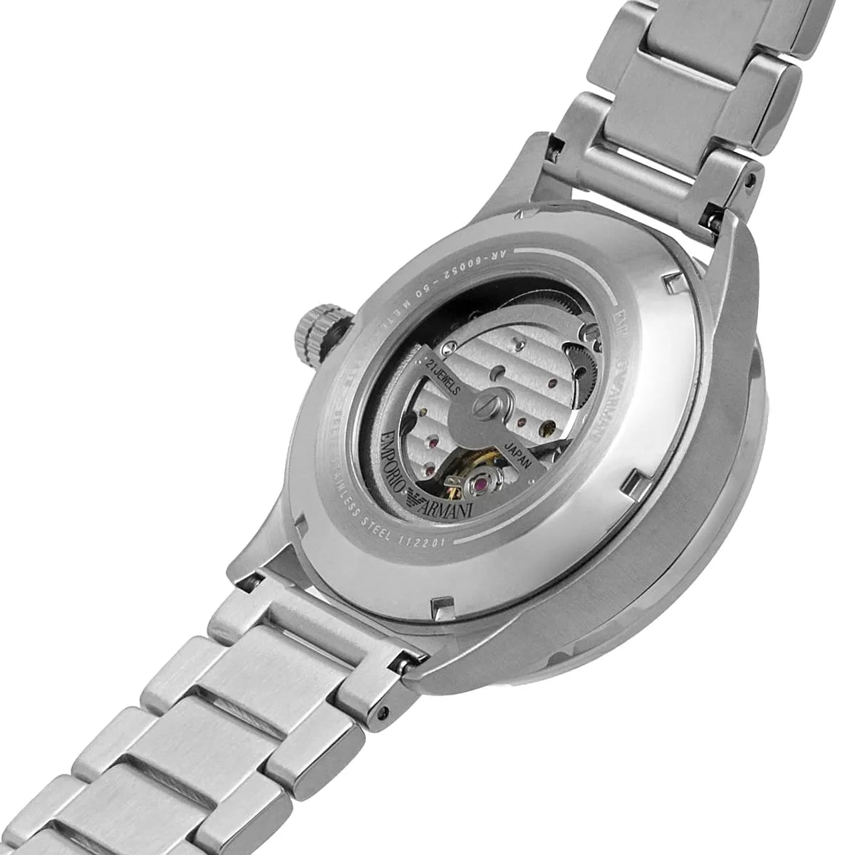 Emporio Armani Mario AR60052 43mm Men's Automatic Watch – Blue Skeleton & Silver Stainless Steel Bracelet