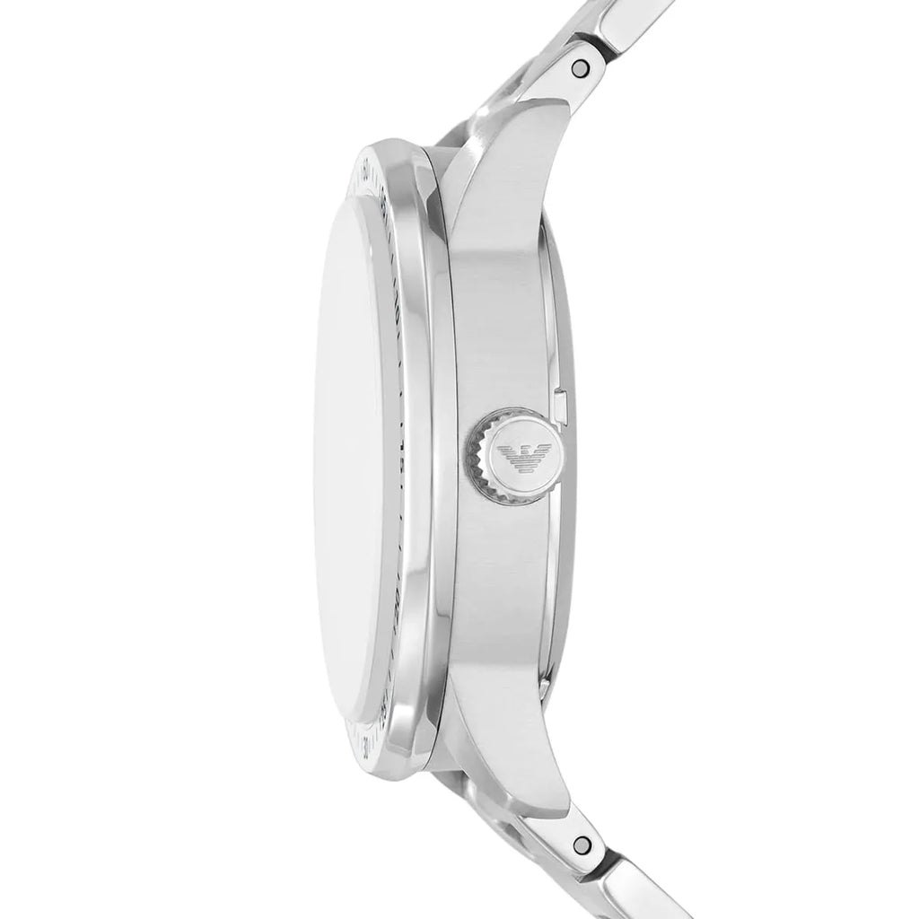 Emporio Armani Mario AR60052 43mm Men's Automatic Watch – Blue Skeleton & Silver Stainless Steel Bracelet