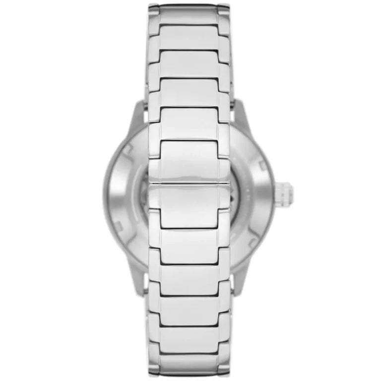 Emporio Armani Mario AR60053 43mm Men's Automatic Watch – Green Skeleton & Silver Stainless Steel Bracelet