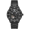 Emporio Armani Mario AR60054 43mm Men's Automatic Watch – Black Skeleton & Black Stainless Steel Bracelet