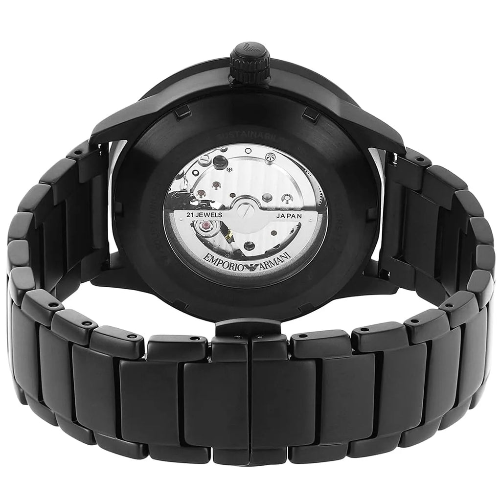 Emporio Armani Mario AR60054 43mm Men's Automatic Watch – Black Skeleton & Black Stainless Steel Bracelet