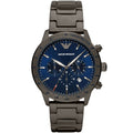 Emporio Armani Mario AR80045 Men's Chronograph Watch – Blue Sunray & Gunmetal Genuine Leather Strap
