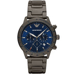 Emporio Armani Mario AR80045 Men's Chronograph Watch – Blue Sunray & Gunmetal Genuine Leather Strap