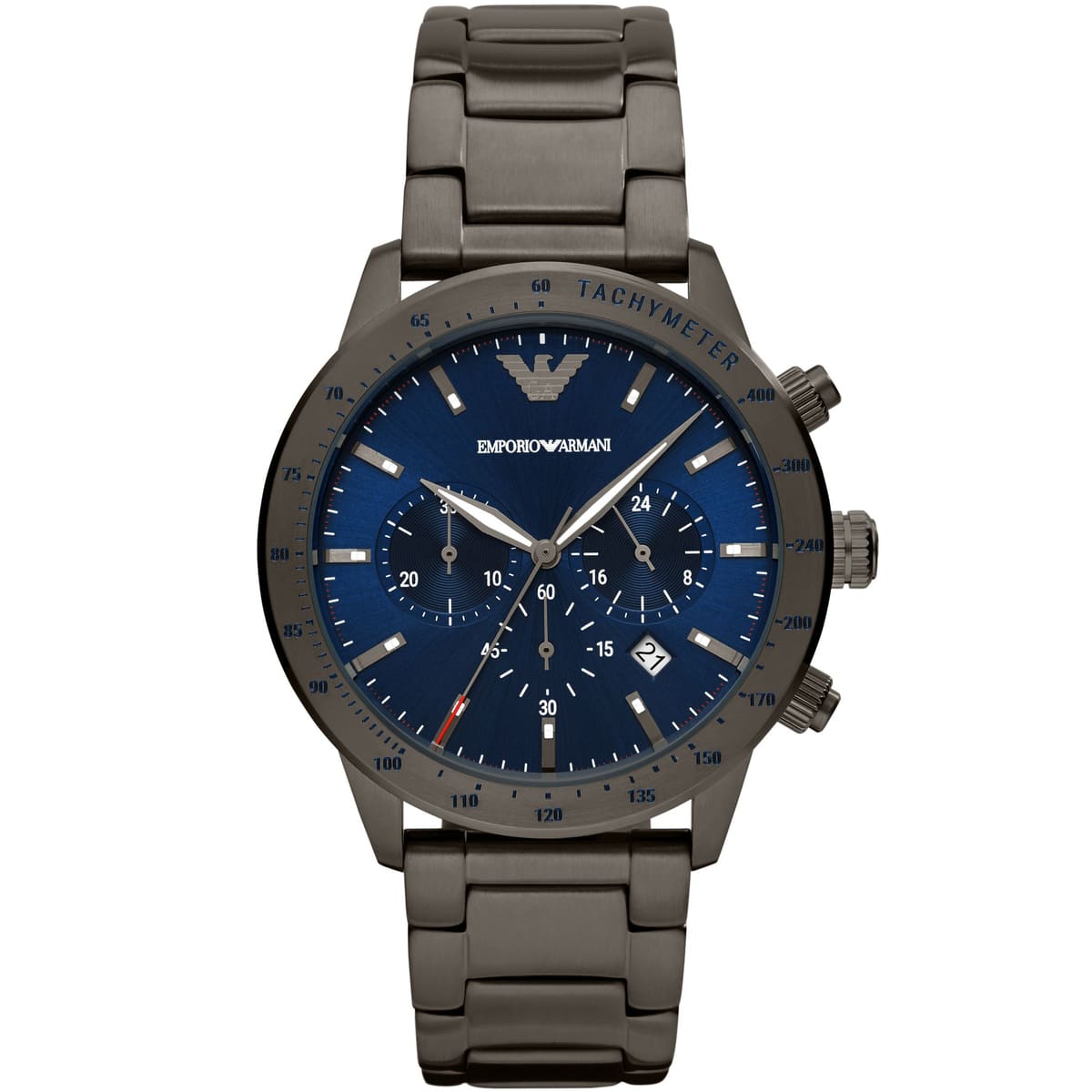 Emporio Armani Mario AR80045 Men's Chronograph Watch – Blue Sunray & Gunmetal Genuine Leather Strap