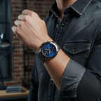 Emporio Armani Mario AR80045 Men's Chronograph Watch – Blue Sunray & Gunmetal Genuine Leather Strap