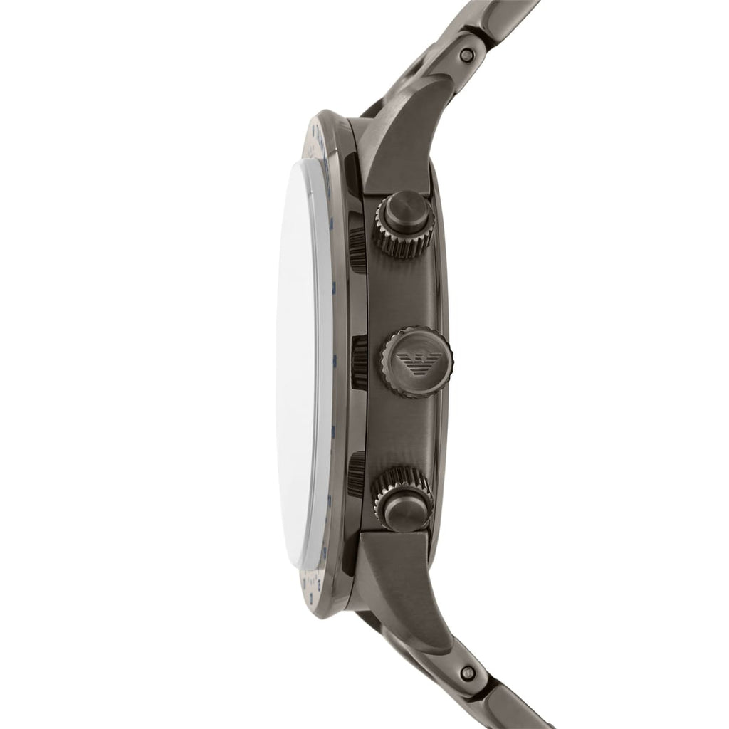 Emporio Armani Mario AR80045 Men's Chronograph Watch – Blue Sunray & Gunmetal Genuine Leather Strap