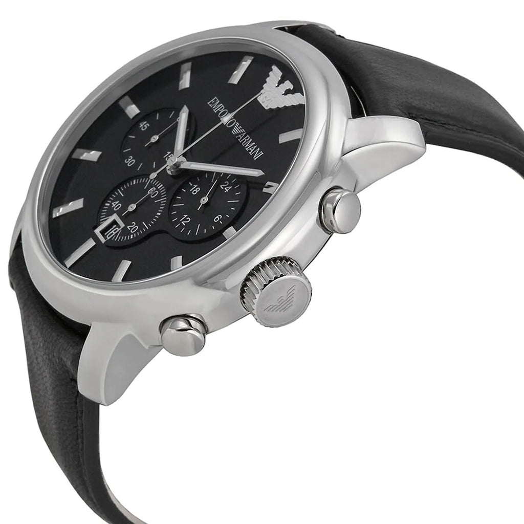 Emporio Armani Maximus AR0431 47mm Men's Chronograph Watch – Black & Black Genuine Leather Strap