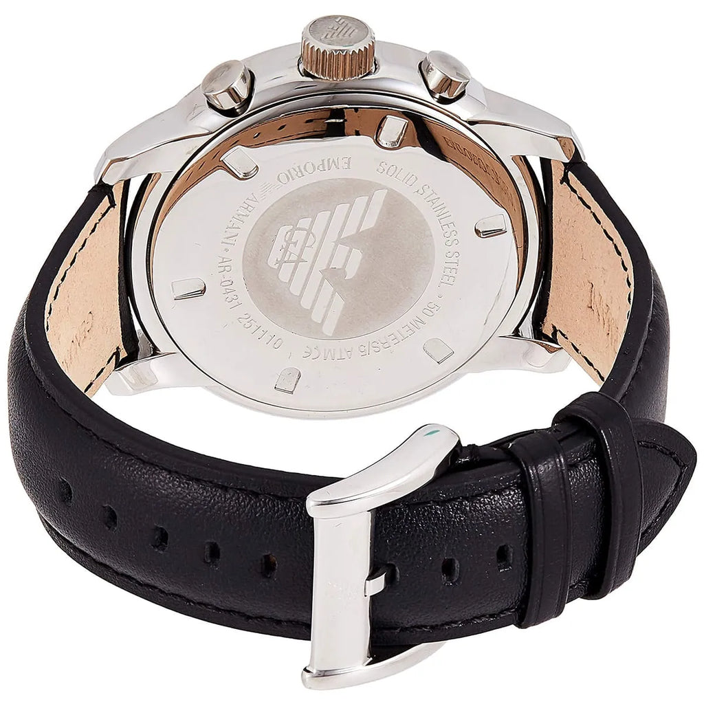 Emporio Armani Maximus AR0431 47mm Men's Chronograph Watch – Black & Black Genuine Leather Strap