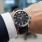 Emporio Armani Maximus AR0431 47mm Men's Chronograph Watch – Black & Black Genuine Leather Strap