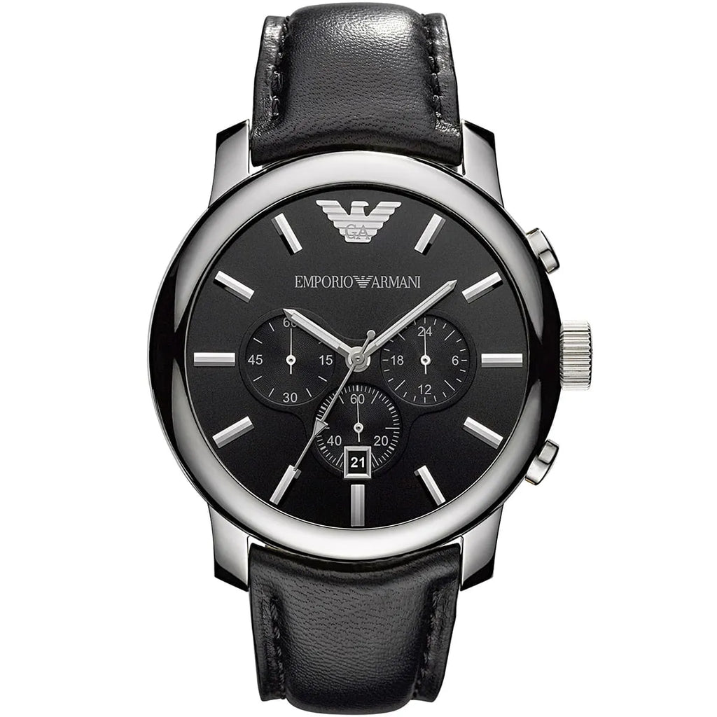 Emporio Armani Maximus AR0431 47mm Men's Chronograph Watch – Black & Black Genuine Leather Strap