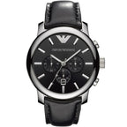 Emporio Armani Maximus AR0431 47mm Men's Chronograph Watch – Black & Black Genuine Leather Strap