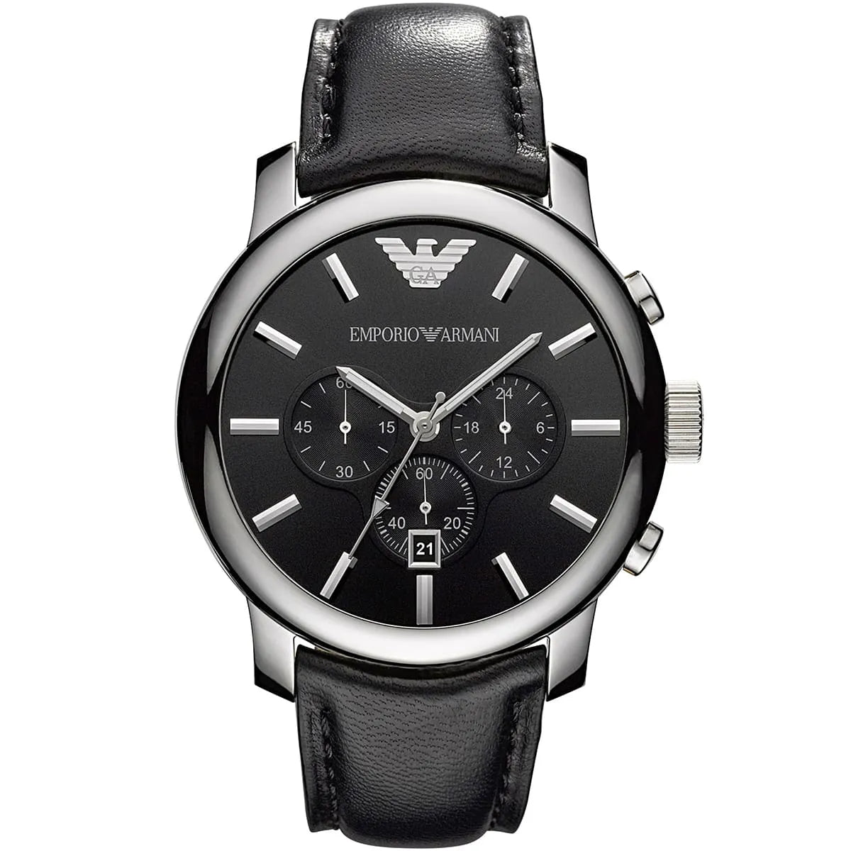 Emporio Armani Maximus AR0431 47mm Men's Chronograph Watch – Black & Black Genuine Leather Strap