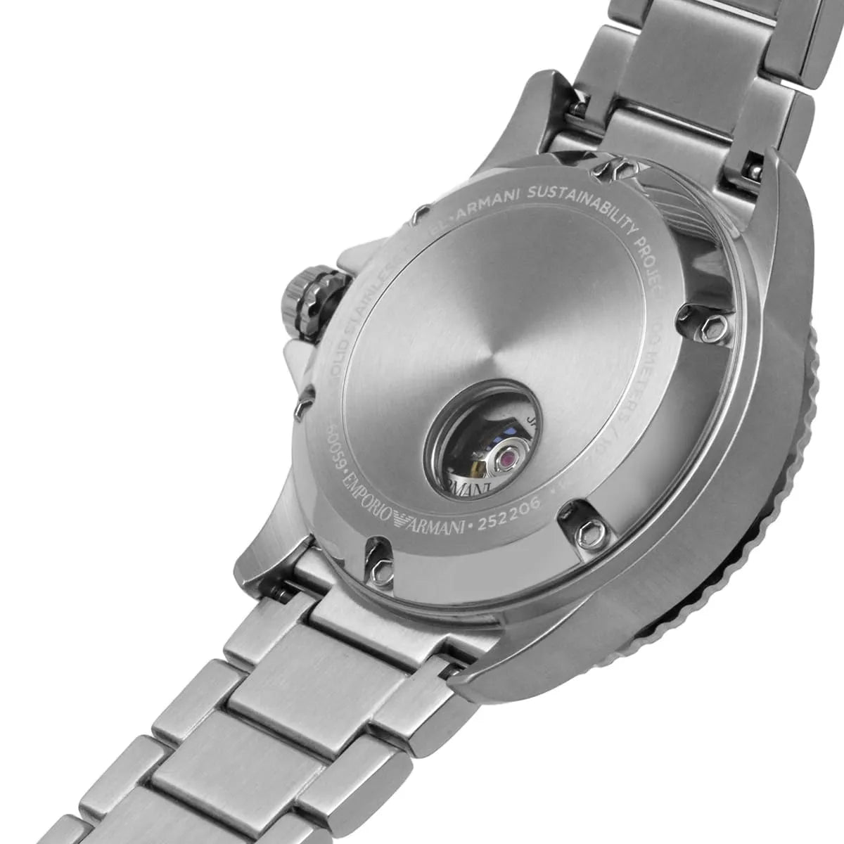 Emporio Armani Meccanico AR60061 Men's Automatic Watch – Green Skeleton & Silver-Tone Stainless Steel Bracelet