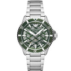 Emporio Armani Meccanico AR60061 Men's Automatic Watch – Green Skeleton & Silver-Tone Stainless Steel Bracelet