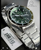 Emporio Armani Meccanico AR60061 Men's Automatic Watch – Green Skeleton & Silver-Tone Stainless Steel Bracelet