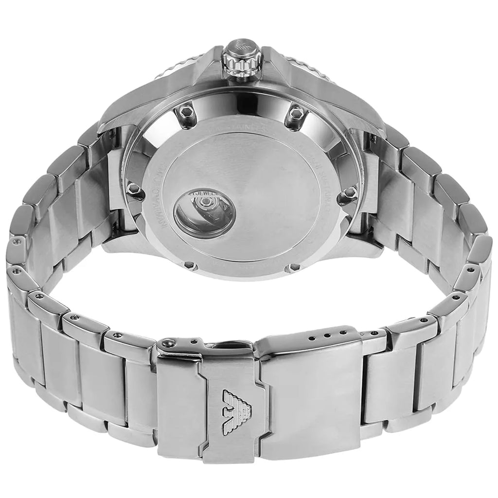 Emporio Armani Meccanico AR60061 Men's Automatic Watch – Green Skeleton & Silver-Tone Stainless Steel Bracelet