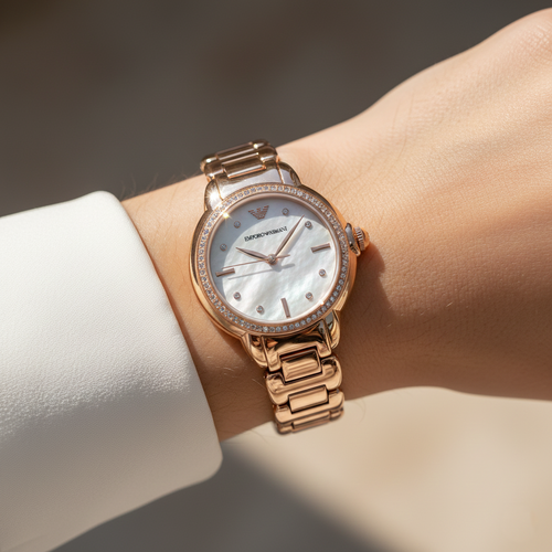 Emporio Armani Mia AR11523 32mm Women's Quartz Watch – Mother-of-Pearl & Rose Gold-Tone Stainless Steel Bracelet