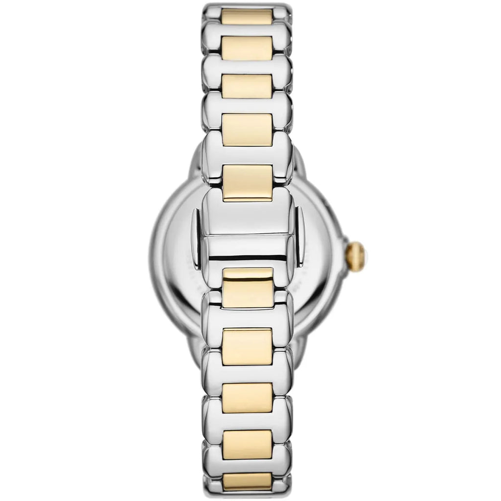 Emporio Armani Mia AR11524 32mm Women's Quartz Watch – Mother-of-Pearl Crystal-Set Floral & Two-Tone Silver and Rose Gold Stainless Steel Bracelet