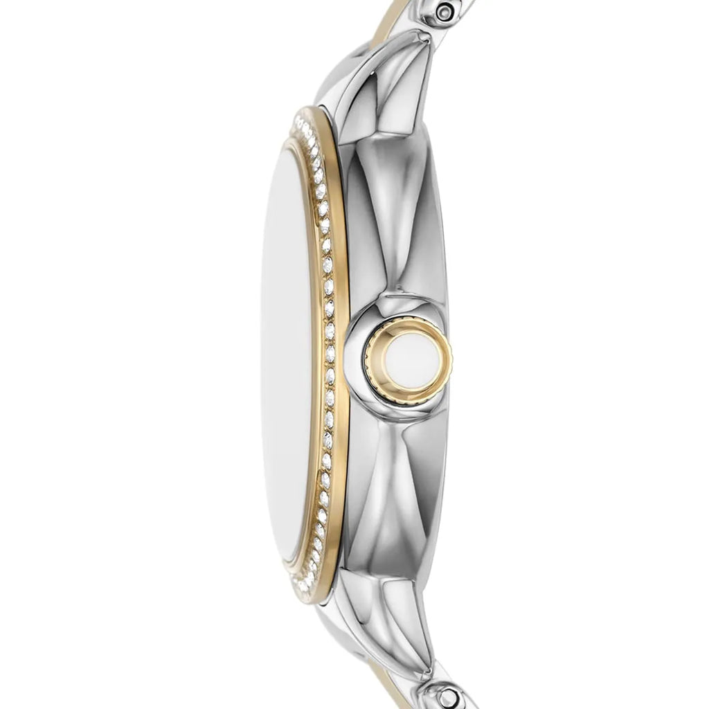 Emporio Armani Mia AR11524 32mm Women's Quartz Watch – Mother-of-Pearl Crystal-Set Floral & Two-Tone Silver and Rose Gold Stainless Steel Bracelet