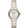 Emporio Armani Mia AR11524 32mm Women's Quartz Watch – Mother-of-Pearl Crystal-Set Floral & Two-Tone Silver and Rose Gold Stainless Steel Bracelet