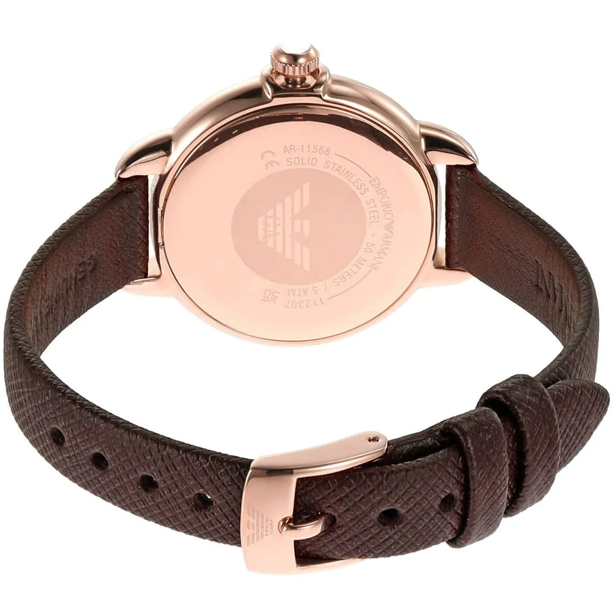 Emporio Armani Mia AR11568 32mm Women's Quartz Watch – White Crystal-Set & Brown Genuine Leather Strap