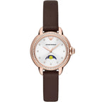 Emporio Armani Mia AR11568 32mm Women's Quartz Watch – White Crystal-Set & Brown Genuine Leather Strap