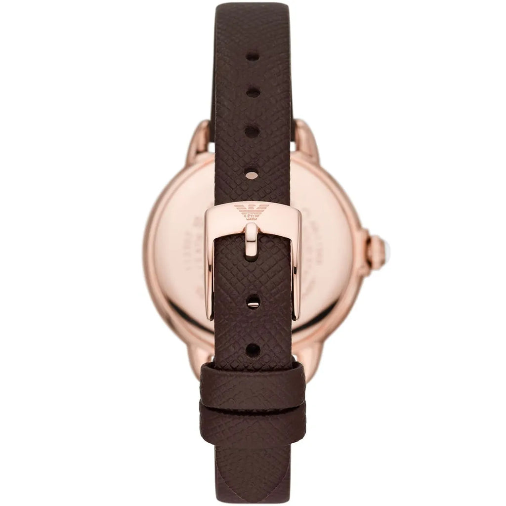 Emporio Armani Mia AR11568 32mm Women's Quartz Watch – White Crystal-Set & Brown Genuine Leather Strap