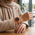 Emporio Armani Mia AR11570 32mm Women's Quartz Watch – Chocolate Crystal-Set Sunray & Rose Gold Stainless Steel Bracelet