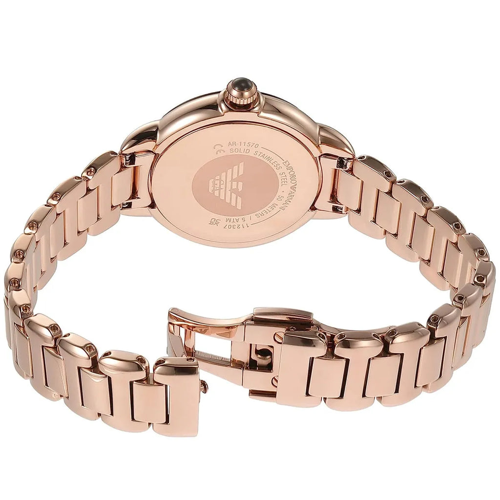 Emporio Armani Mia AR11570 32mm Women's Quartz Watch – Chocolate Crystal-Set Sunray & Rose Gold Stainless Steel Bracelet