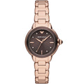 Emporio Armani Mia AR11570 32mm Women's Quartz Watch – Chocolate Crystal-Set Sunray & Rose Gold Stainless Steel Bracelet