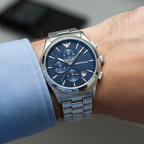 Emporio Armani Paolo AR11528 42mm Men's Chronograph Watch – Blue Sunray & Blue Stainless Steel Bracelet