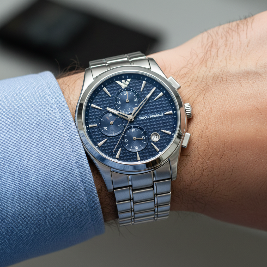 Emporio Armani Paolo AR11528 42mm Men's Chronograph Watch – Blue Sunray & Blue Stainless Steel Bracelet