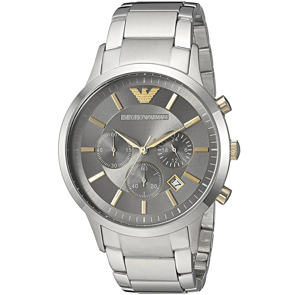 Emporio Armani Renato AR11047 43mm Men's Chronograph Watch – Grey Sunray & Silver Stainless Steel Bracelet
