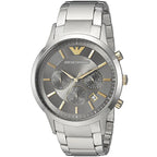 Emporio Armani Renato AR11047 43mm Men's Chronograph Watch – Grey Sunray & Silver Stainless Steel Bracelet