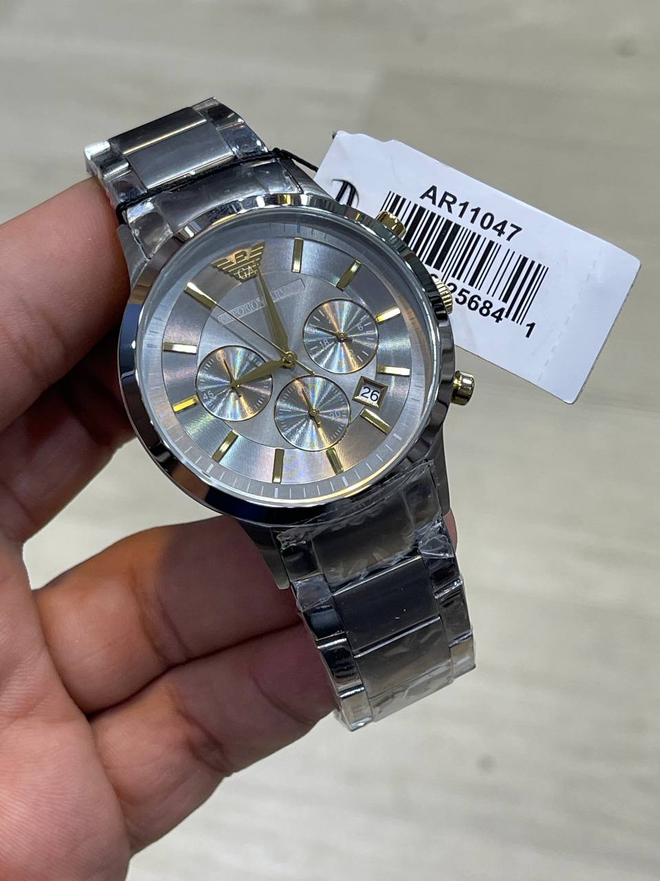 Emporio Armani Renato AR11047 43mm Men's Chronograph Watch – Grey Sunray & Silver Stainless Steel Bracelet