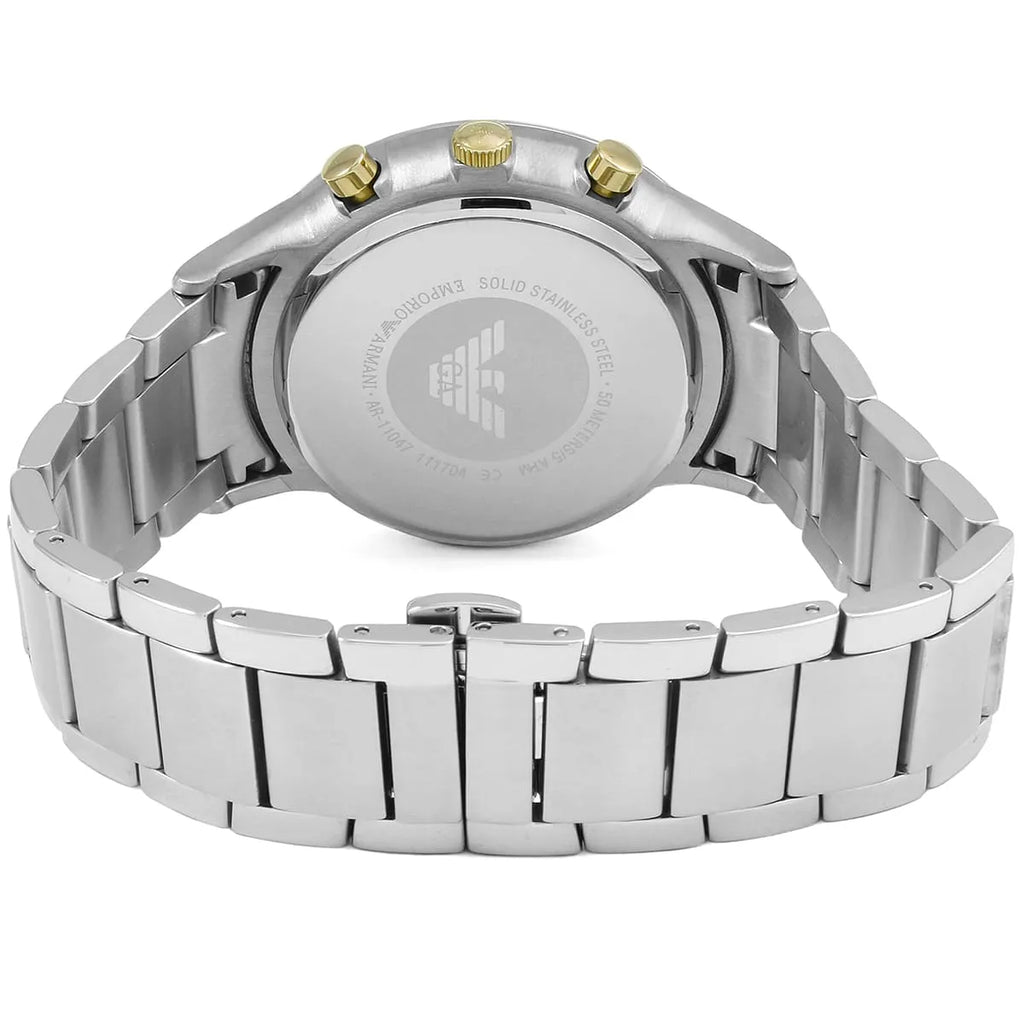 Emporio Armani Renato AR11047 43mm Men's Chronograph Watch – Grey Sunray & Silver Stainless Steel Bracelet