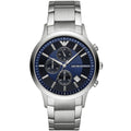 Emporio Armani Renato AR11164 43mm Men's Chronograph Watch – Navy Blue Sunray & Silver Stainless Steel Bracelet