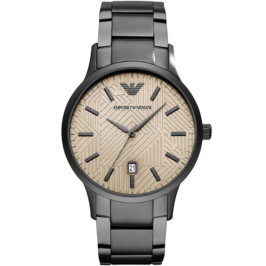 Emporio Armani Renato AR11183 43mm Men's Quartz Watch – Gunmetal Textured & Gunmetal Stainless Steel Bracelet