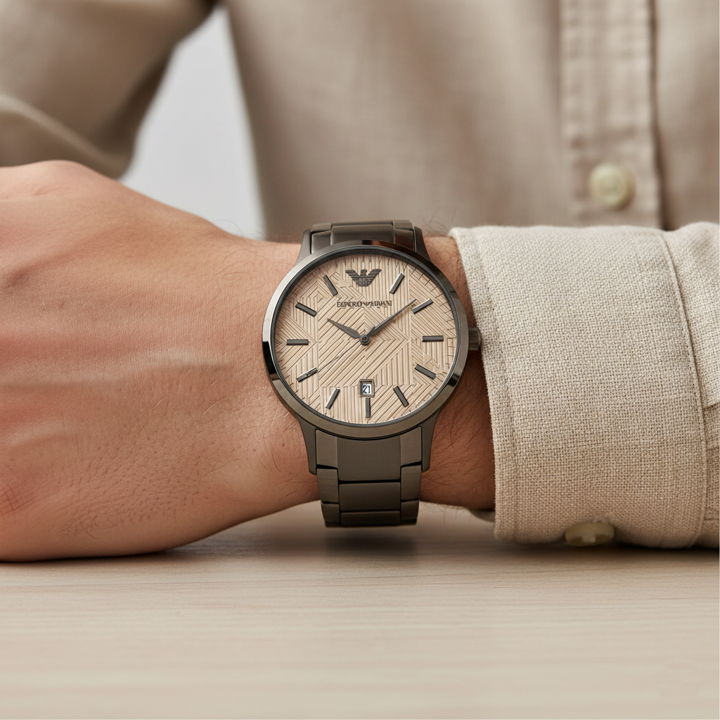 Emporio Armani Renato AR11183 43mm Men's Quartz Watch – Gunmetal Textured & Gunmetal Stainless Steel Bracelet