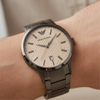 Emporio Armani Renato AR11183 43mm Men's Quartz Watch – Gunmetal Textured & Gunmetal Stainless Steel Bracelet