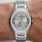 Emporio Armani Renato AR11189 43mm Men's Quartz Watch – Silver Sunray & Silver Stainless Steel Bracelet