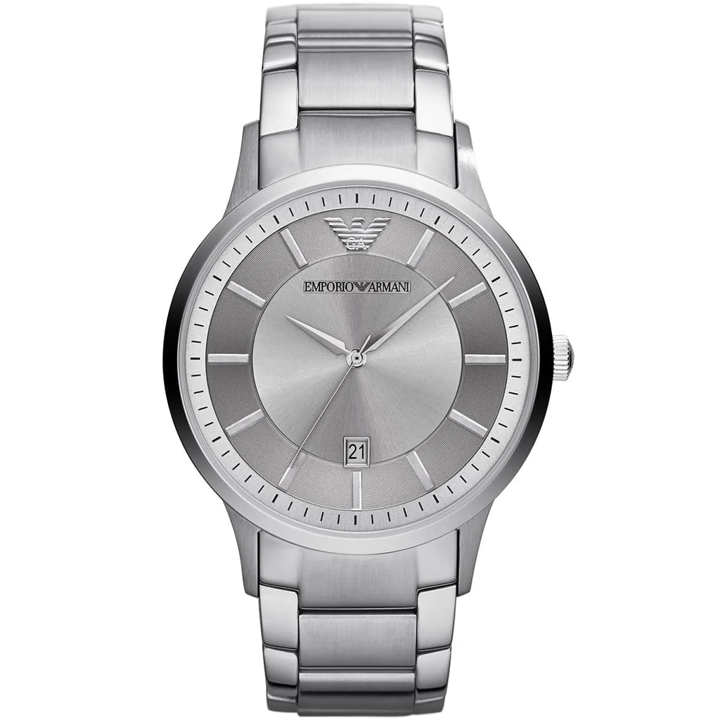 Emporio Armani Renato AR11189 43mm Men's Quartz Watch – Silver Sunray & Silver Stainless Steel Bracelet