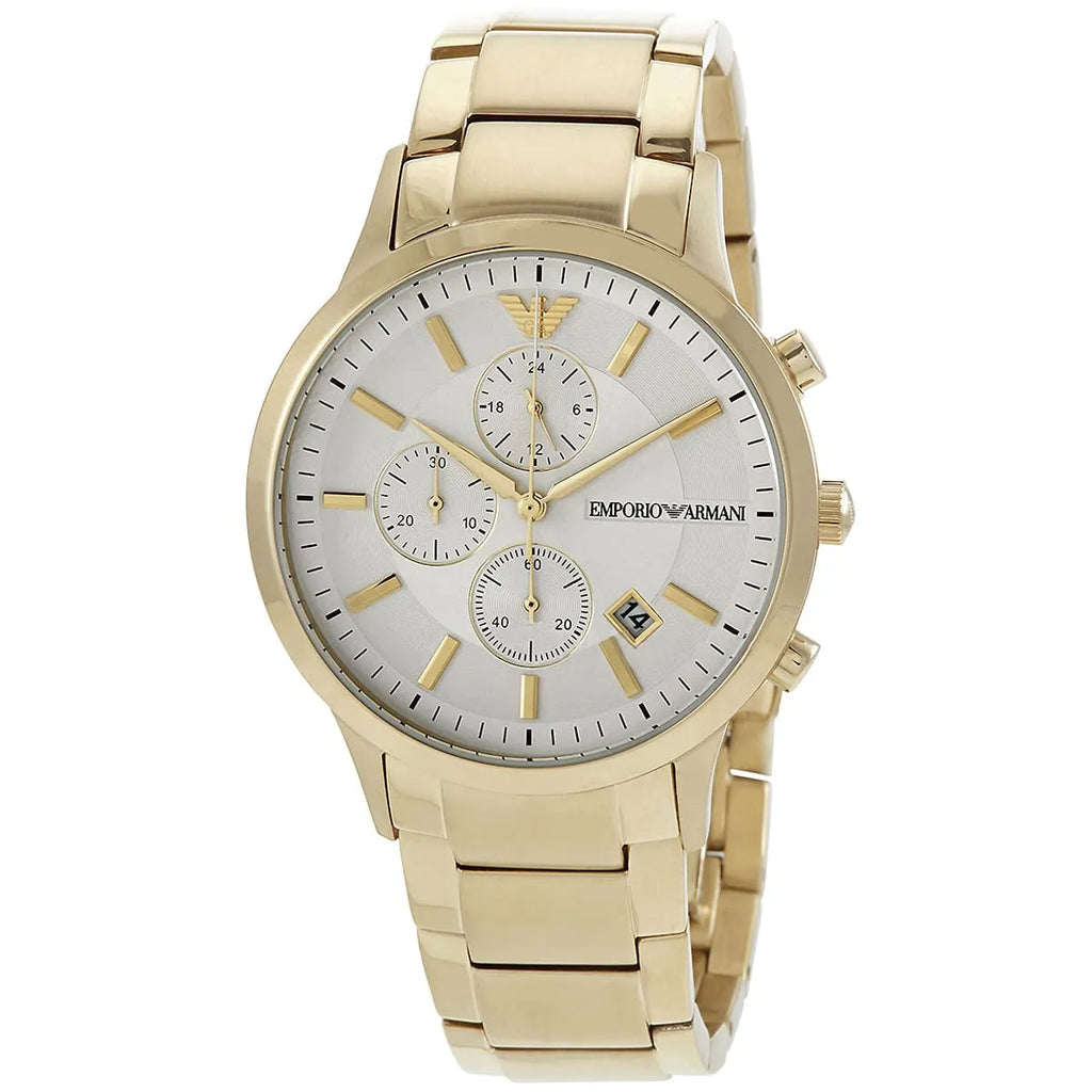 Emporio Armani Renato AR11332 43mm Men's Chronograph Watch – Off-White & Gold Stainless Steel Bracelet