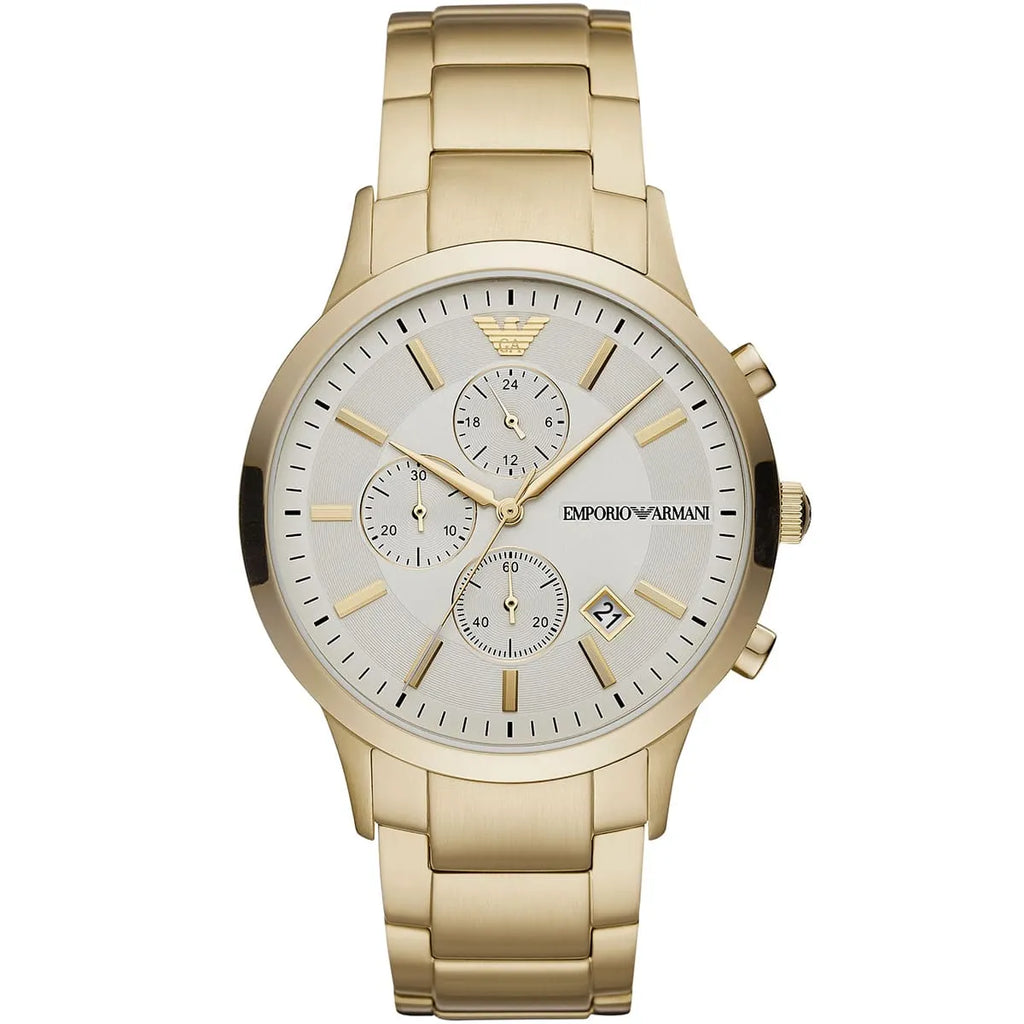 Emporio Armani Renato AR11332 43mm Men's Chronograph Watch – Off-White & Gold Stainless Steel Bracelet