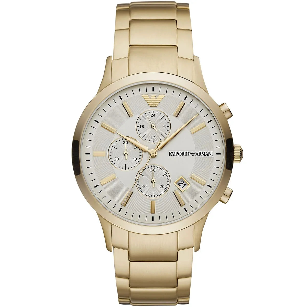 Emporio Armani Renato AR11332 43mm Men's Chronograph Watch – Off-White & Gold Stainless Steel Bracelet