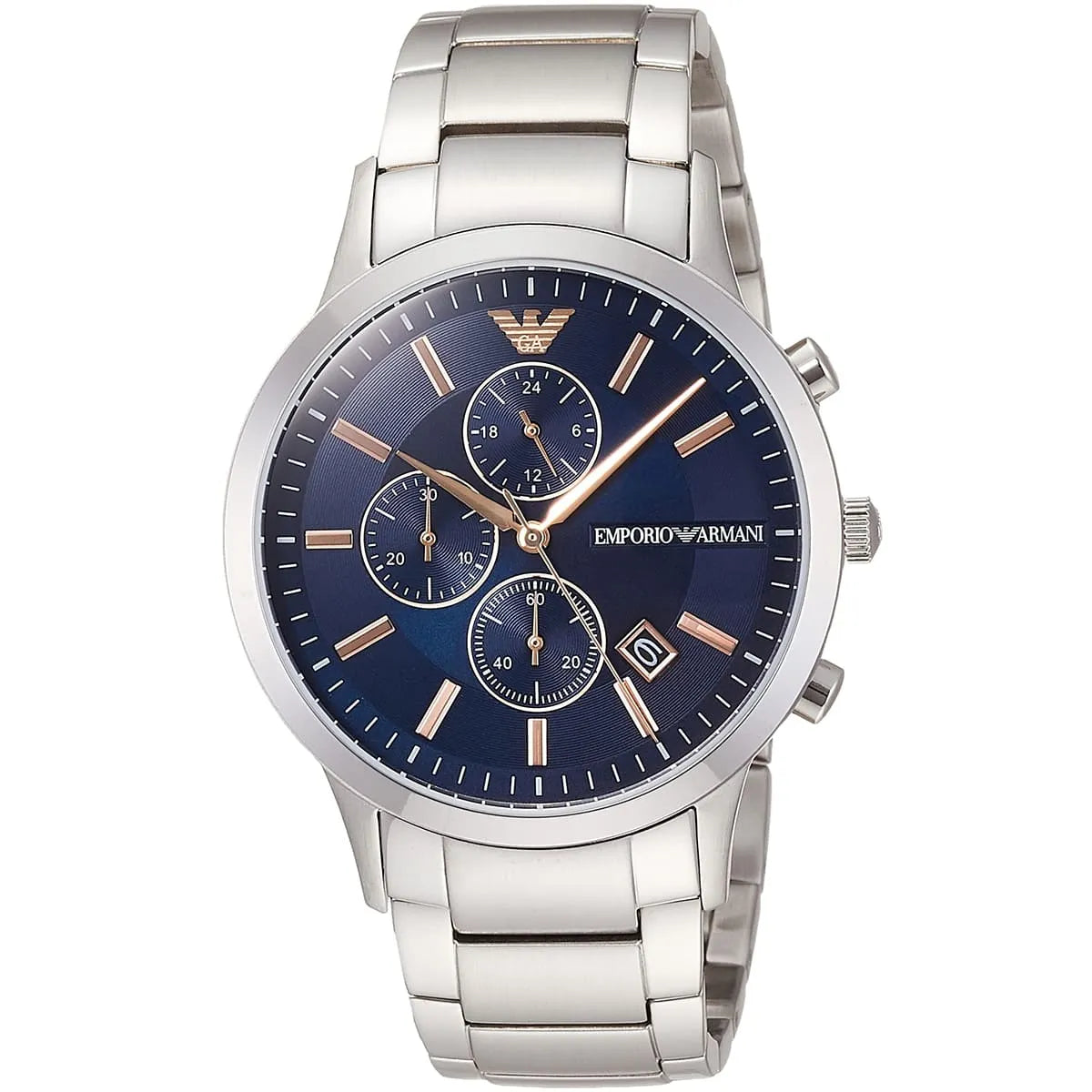 Emporio Armani Renato AR11458 43mm Men's Chronograph Watch – Royal Blue Textured & Royal Blue Stainless Steel Bracelet