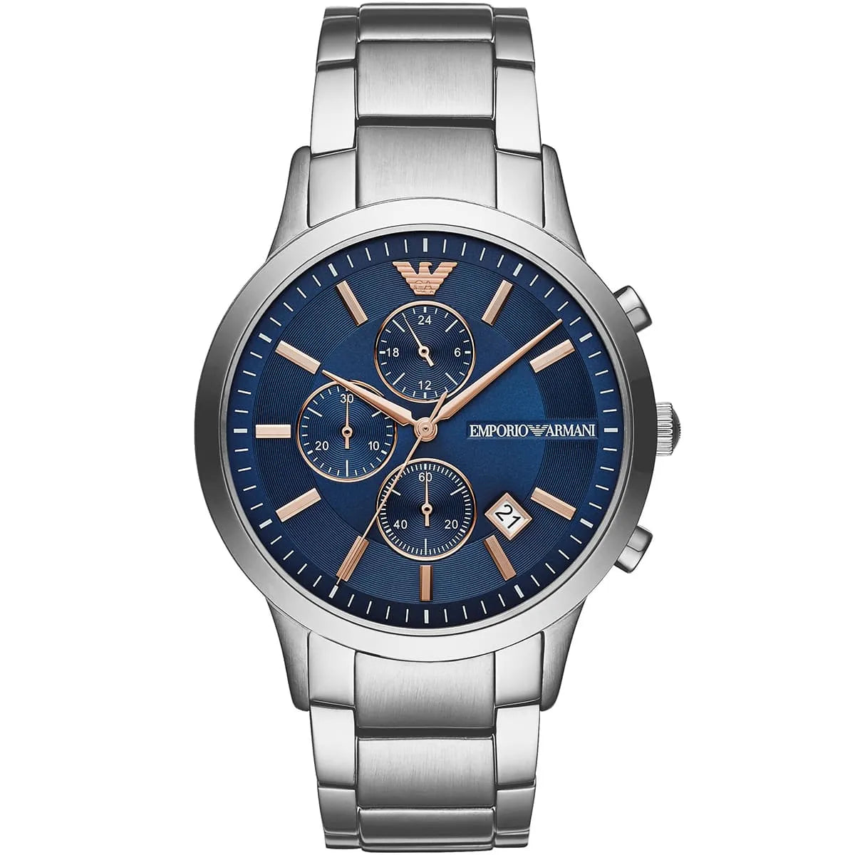 Emporio Armani Renato AR11458 43mm Men's Chronograph Watch – Royal Blue Textured & Royal Blue Stainless Steel Bracelet